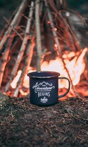 Preview wallpaper mug, campfire, camping, trip