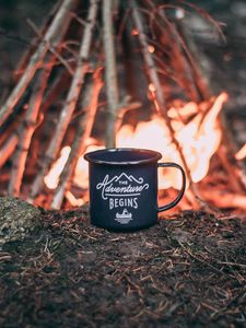 Preview wallpaper mug, campfire, camping, trip