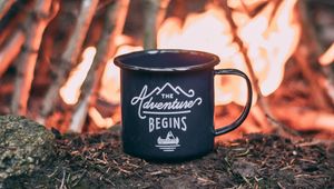 Preview wallpaper mug, campfire, camping, trip