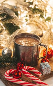 Preview wallpaper mug, cocoa, drink, caramel, dessert, christmas, aesthetics