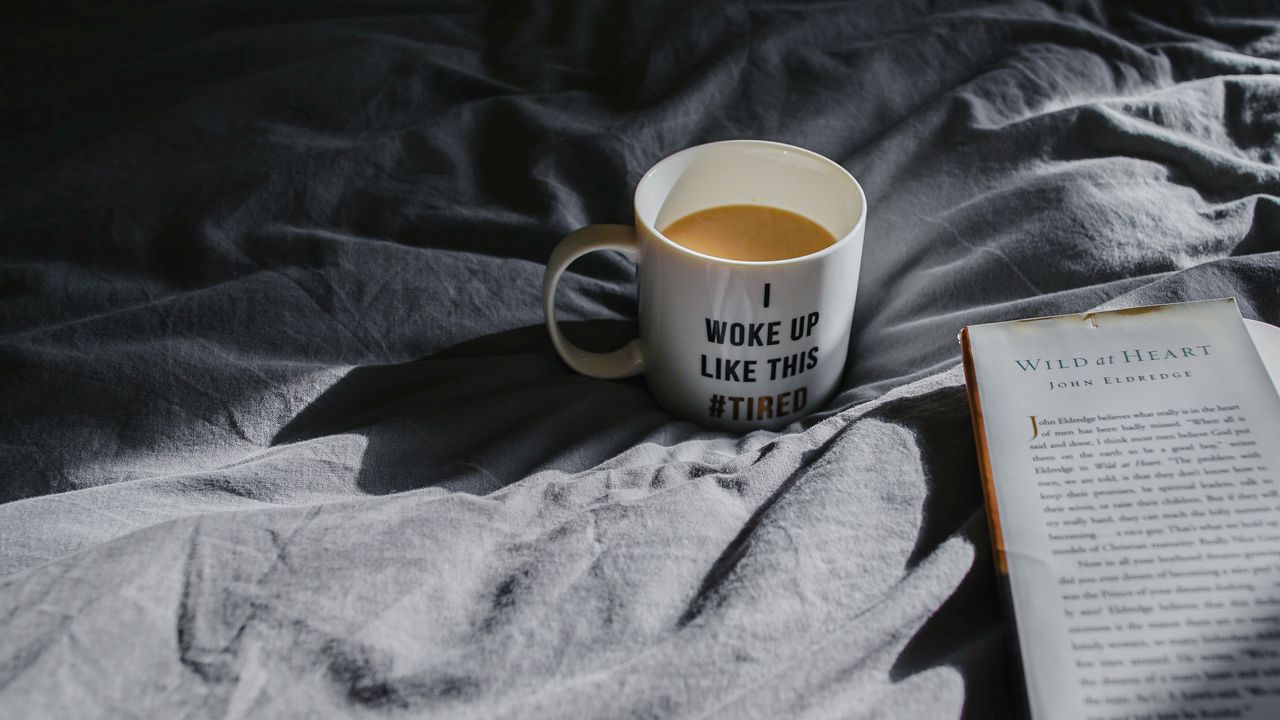 Wallpaper mug, coffee, book, morning