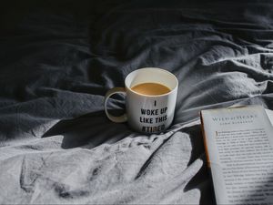 Preview wallpaper mug, coffee, book, morning