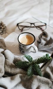 Preview wallpaper mug, coffee, book, branch, glasses