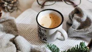 Preview wallpaper mug, coffee, book, branch, glasses