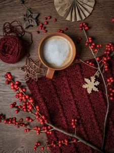 Preview wallpaper mug, coffee, branches, berries