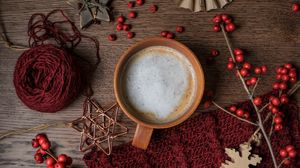 Preview wallpaper mug, coffee, branches, berries