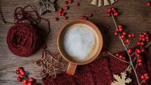 Preview wallpaper mug, coffee, branches, berries