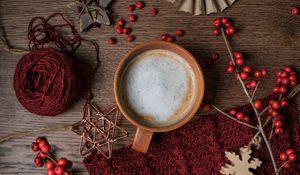 Preview wallpaper mug, coffee, branches, berries