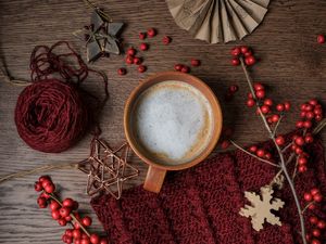 Preview wallpaper mug, coffee, branches, berries