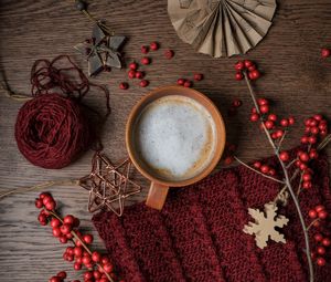 Preview wallpaper mug, coffee, branches, berries