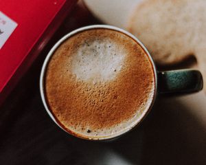 Preview wallpaper mug, coffee, cappuccino, foam, drink