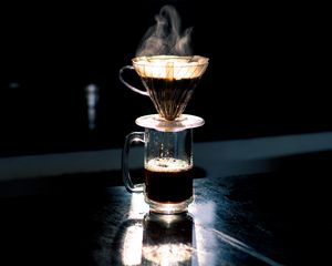 Preview wallpaper mug, coffee, drink, steam, dark