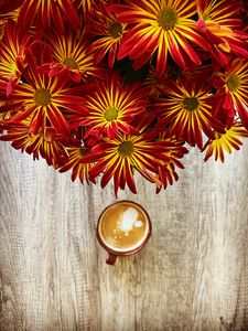 Preview wallpaper mug, coffee, flowers, bouquet