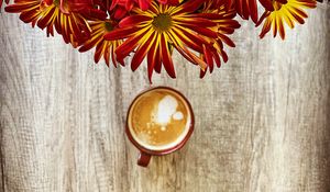 Preview wallpaper mug, coffee, flowers, bouquet