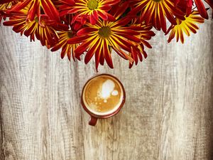 Preview wallpaper mug, coffee, flowers, bouquet