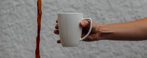 Preview wallpaper mug, coffee, hand, liquid, jet