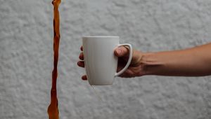 Preview wallpaper mug, coffee, hand, liquid, jet