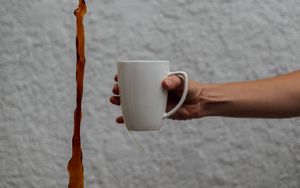 Preview wallpaper mug, coffee, hand, liquid, jet