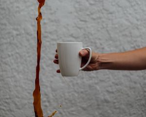 Preview wallpaper mug, coffee, hand, liquid, jet
