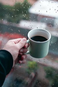 Preview wallpaper mug, coffee, hand, window, rain