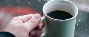 Preview wallpaper mug, coffee, hand, window, rain