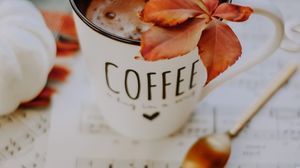 Preview wallpaper mug, coffee, leaf, spoon, rings
