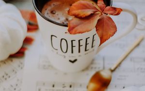 Preview wallpaper mug, coffee, leaf, spoon, rings