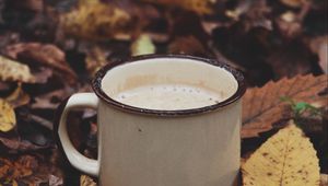 Preview wallpaper mug, coffee, leaves, drink