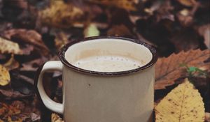 Preview wallpaper mug, coffee, leaves, drink