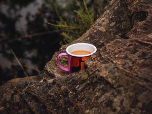 Preview wallpaper mug, coffee, stone, tree