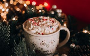 Preview wallpaper mug, cream, drink, sprinkling, dessert, christmas