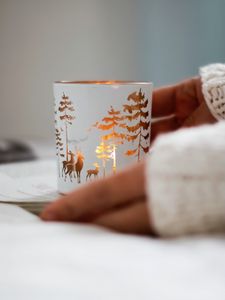 Preview wallpaper mug, deer, trees, decoration