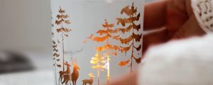 Preview wallpaper mug, deer, trees, decoration