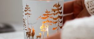 Preview wallpaper mug, deer, trees, decoration