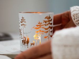 Preview wallpaper mug, deer, trees, decoration