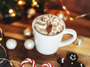 Preview wallpaper mug, drink, gingerbread, caramel sticks, christmas, new year