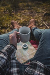 Preview wallpaper mug, hand, coffee, map, compass