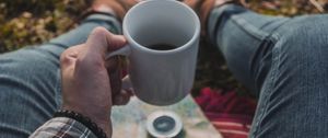 Preview wallpaper mug, hand, coffee, map, compass