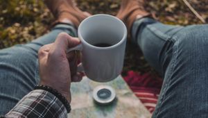 Preview wallpaper mug, hand, coffee, map, compass