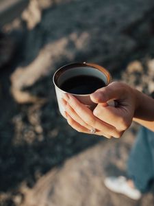 Preview wallpaper mug, hand, fingers, coffee, drink