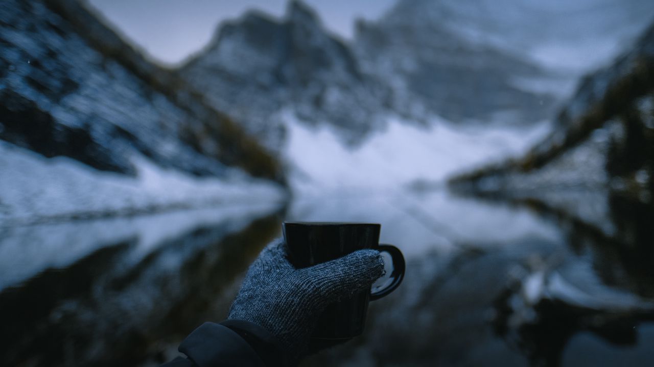 Wallpaper mug, hand, glove, nature, mountains