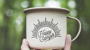 Preview wallpaper mug, hand, inscription, camping