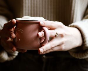 Preview wallpaper mug, hands, fingers, coffee, drink