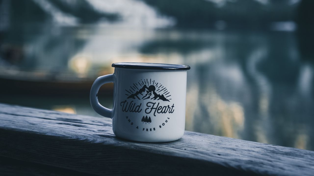 Wallpaper mug, inscription, camping, mountains, travel