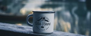 Preview wallpaper mug, inscription, camping, mountains, travel