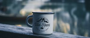 Preview wallpaper mug, inscription, camping, mountains, travel