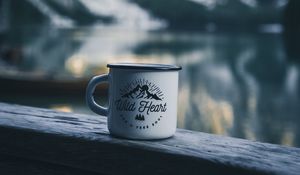 Preview wallpaper mug, inscription, camping, mountains, travel