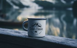 Preview wallpaper mug, inscription, camping, mountains, travel
