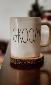 Preview wallpaper mug, inscription, groom, word