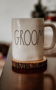 Preview wallpaper mug, inscription, groom, word